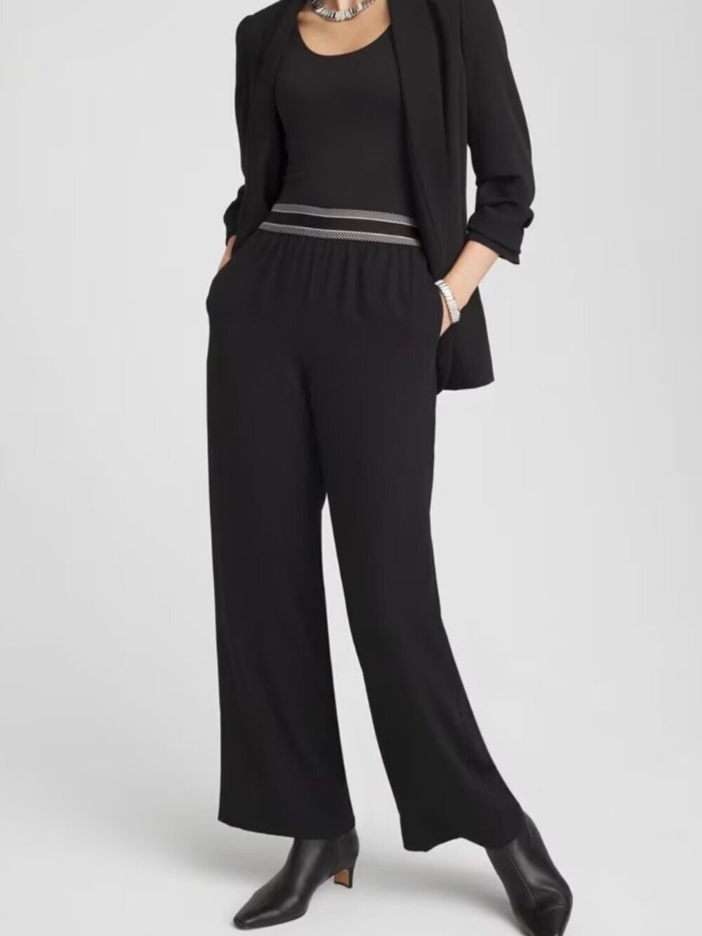 Casual Dress Office Black Pants Elastic Waist Wide Leg Size 16 TALL